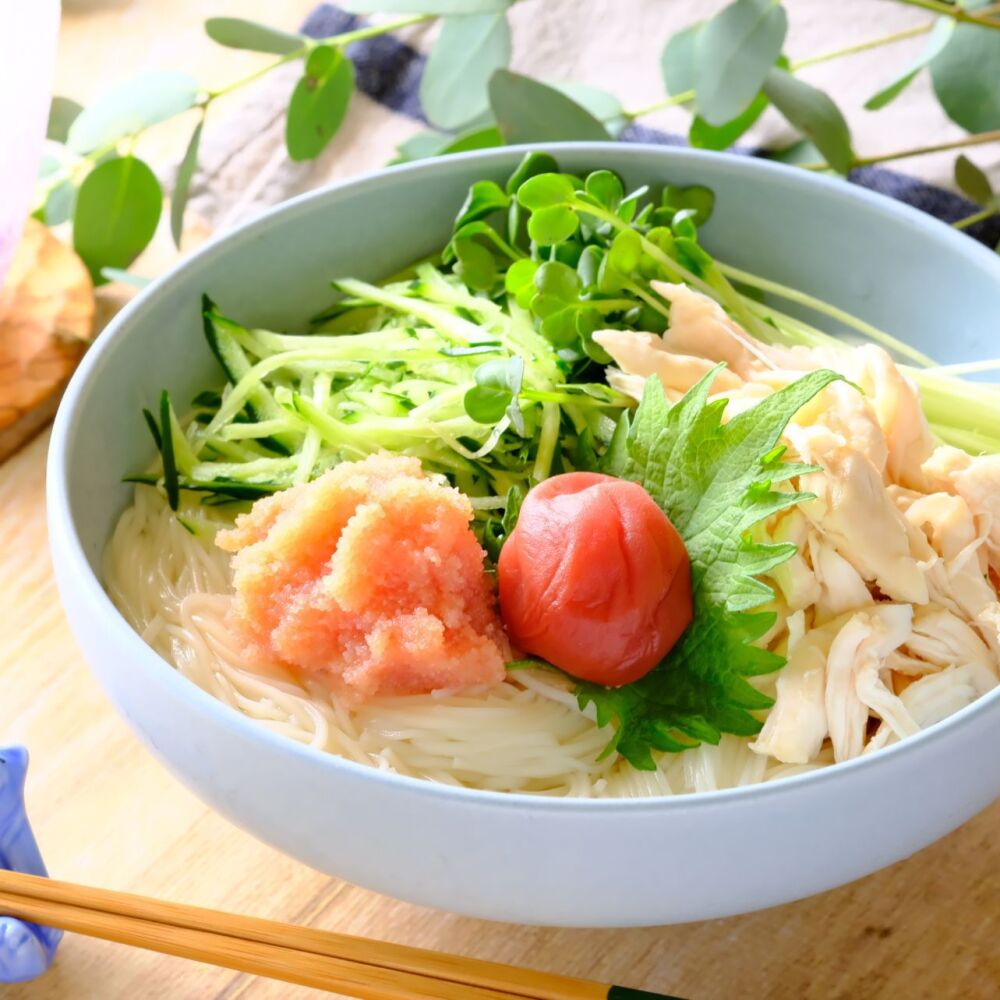 梅ささみと明太子の冷やしそうめん