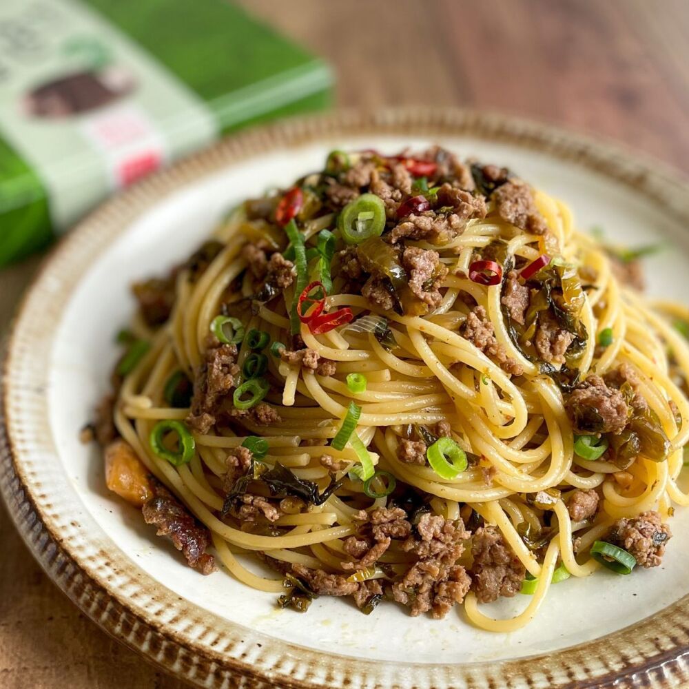 高菜とひき肉の和風パスタ