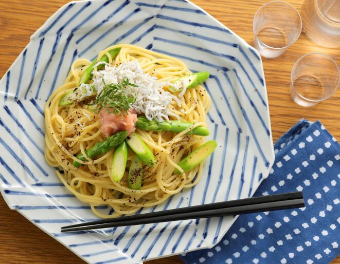 さっぱり和風！しそ香るしらすと明太子パスタ