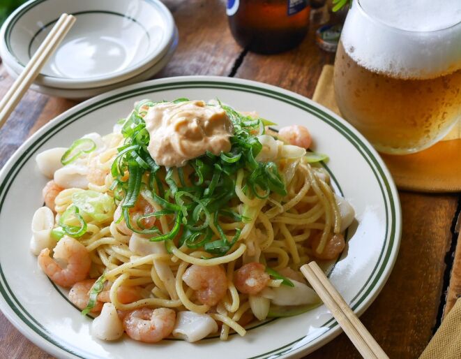 明太マヨ風味・海鮮ねぎ塩焼きそば